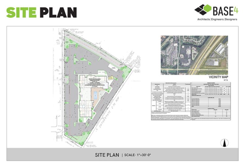 Example of a site plan developed by BASE4 for a hotel project.