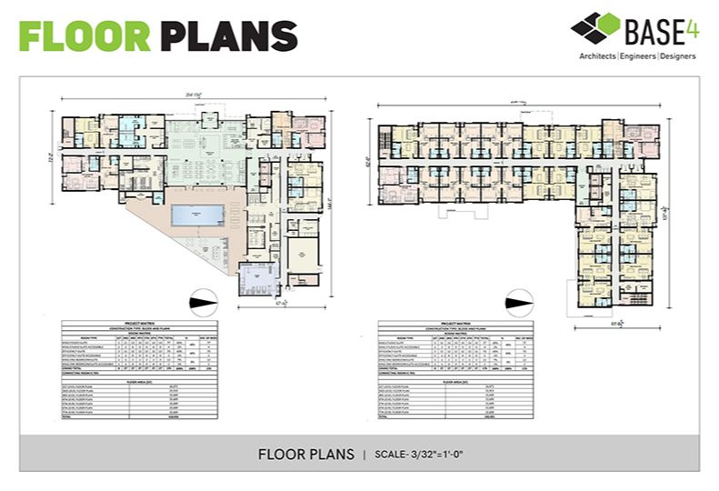 Example of floor plans developed by BASE4 for a hotel project.